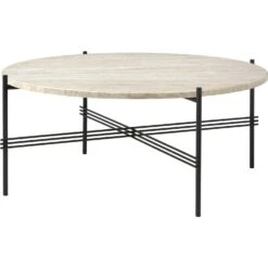 Gubi TS Outdoor Salontafel Ø80x35 Cm, Zwart/Wit Travertijn